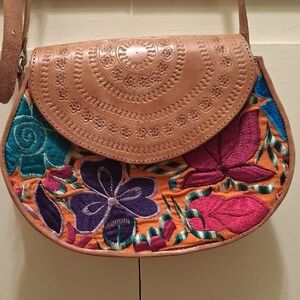 Embroidered Tan and Multicolor Women's Bag